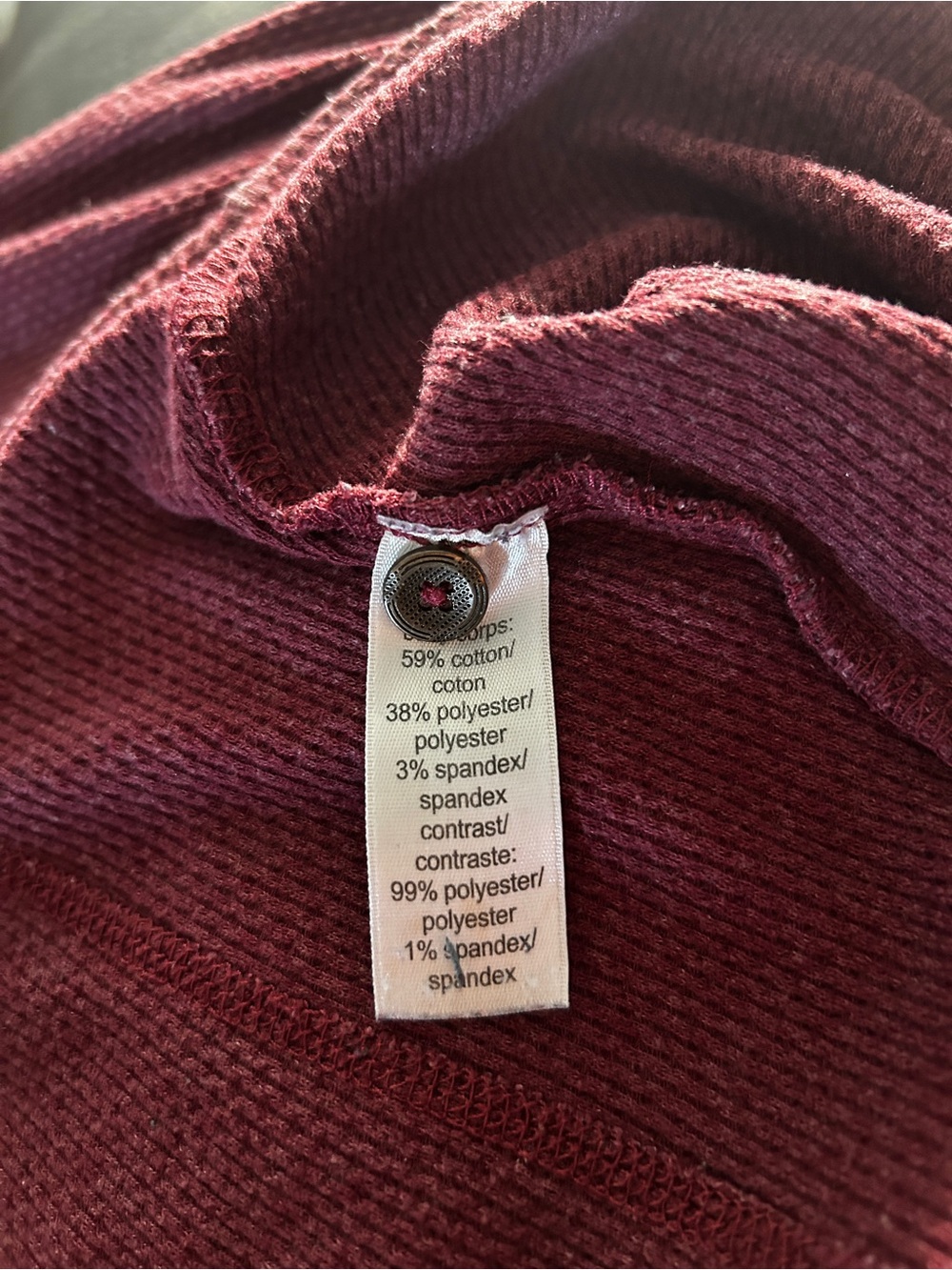 Maurices Maroon Henley Top with buttons and Colorful Cuff Detail Size XL - Picture 3 of 5
